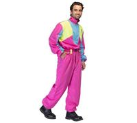 Boland - Tuta da sci retrò rosa, si illumina alla luce nera, costume anni '80 per uomo, outfit per feste après-ski, costume per carnevale