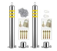 Bolardo de seguridad de acero para aparcamiento en entradas de vehículos, 2 conos de aparcamiento y cadena de 5 m, bolardo resistente y duradero, apto para uso comercial o privado, 76 × 650 mm