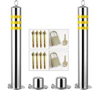Bolardos de seguridad para entradas de vehículos, postes de estacionamiento de acero inoxidable con bandas reflectantes para una fácil visibilidad, resistentes a la corrosión para un uso prolongado,