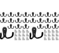 Bolatus 12 ganci appendiabiti a doppio gancio da parete in metallo vintage con 24 viti per appendiabiti da bagno e cucina (nero) (Confezione da 2)