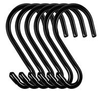 Bolatus 6 ganci grandi a S, da 15 cm, in acciaio inox, con portata fino a 30 kg, di colore nero, per cucina, bagno, camera da letto, ufficio