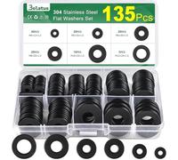 Bolatus - Set di 135 rondelle in acciaio inox, 6 misure, dischi per carrozzeria M4 M5 M6 M8 M10 M12, rondelle piatte in acciaio inox per viti e dadi