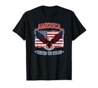 Bold Bald Eagle Art con Bandiera Americana Maglietta