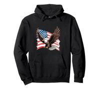 Bold Bald Eagle Art con Bandiera Americana ondeggiando Felpa con Cappuccio