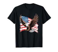 Bold Bald Eagle Art con Bandiera Americana ondeggiando Maglietta