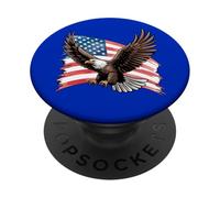 Bold Bald Eagle Art con bandiera americana ondeggiando PopSockets PopGrip Adesivo