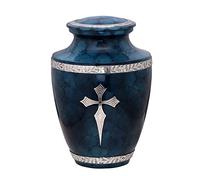 BOLD & DIVINE Urna funeraria per ceneri umane - Elite Cross Blue Cloud Urna decorativa per funerale con sacchetto di raso per riporre oggetti - adulto 500 pollici cubici