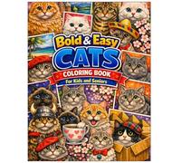 Bold & Easy Cats Coloring Book For Kids and Seniors
