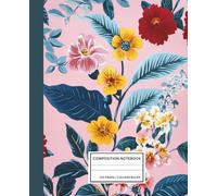 Bold Floral Notebook for Women - Lined Journal with Yellow, Red & Cream Flowers on Pink - 7.5 x 9.25 in - Cute Aesthetic Notebook for Writing, Journaling & Planning - Pretty Composition Notebook