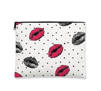 Bold Kiss - Trousse da viaggio per cosmetici, con motivo a pois, da donna, piccola borsa portatile in tela con cerniera, idea regalo per le vacanze, bianco, 7x9 Inch