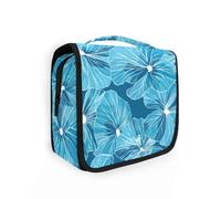Bold Line Leaf Geranium Cyan make up bag per le donne con gancio appeso Borsa portatile kit da barba per gli uomini Verticale Free-Standing