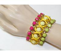 Bold Rosa Verde Giallo Strass Largo Oro Catena Bracciale Extndr K1