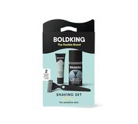 Boldking Set per la cura della barba per uomini Sensitiv - Set da barba con rasoio bagnato, 2 lame, gel da barba per uomini e crema dopobarba, set da barba per pelli sensibili