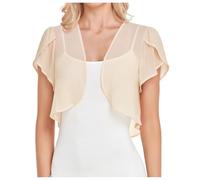 Bolero da donna chic per matrimonio in mussola di seta, scialle chic ed elegante con maniche svasate 3/4, cardigan corto aperto leggero e trasparente, mantella bolero per abito da sera con bretelle da