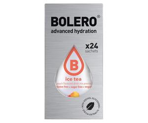 Bolero Drink 24 Bustine 3 gr grammi Sticks Frutta Preparato Polvere Solubile Per Bevanda Fresca in Acqua Prodotto, 72 grammi dolcificato alla stevia (Ice Tea Peach)