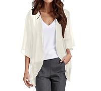 Bolero - Giacca estiva da donna, elegante, con maniche a 3/4, leggera, trasparente, apertura frontale, corta, per l'estate, per il tempo libero, beige., XXXL