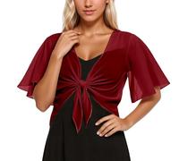 Bolero in Chiffon da Donna, Elegante, Svasato, A Maniche Corte, Corto, con Scollo A V, Annodato Davanti, Casual, Bolero, Camicetta, Giacca da Spalla, Coprispalle per Abito