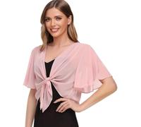Bolero in Chiffon da Donna, Elegante, Svasato, A Maniche Corte, Corto, con Scollo A V, Annodato sul Davanti, Casual, Bolero, Camicetta, Giacca con Spalle Scoperte, per Abito, Rosa, Taglia S