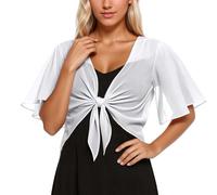 Bolero in Chiffon Donna Elegante, Svasato a Maniche Corte, Corto con Scollo a V e Annodato Davanti, Coprispalle e Giacca da Spalla per Abito