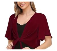 Bolero in chiffon Women's Blouse Solid Color Short-sleeved Cardigan Thin Chiffon Cape Tied per donna(Burgundy,M)