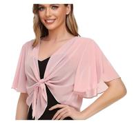 Bolero in chiffon Women's Blouse Solid Color Short-sleeved Cardigan Thin Chiffon Cape Tied per donna(Pink,XXL)