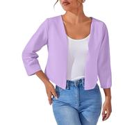 Boleros sottile da donna con maniche a 3/4, corto casual, tinta unita, cardigan da donna, aperto, elegante, festival, cardigan, cardigan per abiti, giacca a spalla capispalla, Lilla, XXL