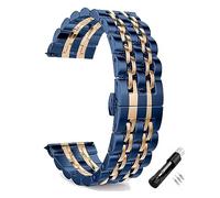 BOLEXA cinturino dell'orologio Watch Band 20mm 22mm Stainless Steel Quick Release Watchband Men Metal Wrist Bracelet (Color : Blue rose gold, Size : 20mm)