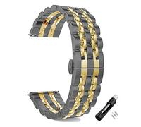 BOLEXA cinturino dell'orologio Watch Band 20mm 22mm Stainless Steel Quick Release Watchband Men Metal Wrist Bracelet (Color : Black gold, Size : 20mm)