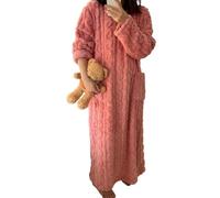 BOLEXA Pigiama Invernale in Pile Corallo da Donna, Camicia da Notte Lunga, Pigiama con Tasche, Indumenti Caldi e Spessi for la casa(Pink,L)