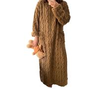 BOLEXA Pigiama Invernale in Pile Corallo da Donna, Camicia da Notte Lunga, Pigiama con Tasche, Indumenti Caldi e Spessi for la casa(Coffee,L)