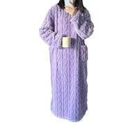BOLEXA Pigiama Invernale in Pile Corallo da Donna, Camicia da Notte Lunga, Pigiama con Tasche, Indumenti Caldi e Spessi for la casa(Purple,L)