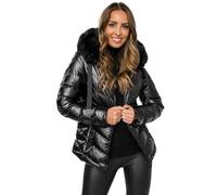 BOLF Donna Giacca invernale Foderato con pelliccia sul cappuccio isolato Trapuntata Giubbino Piumino Cerniera a zip Tempo libero Sport Fitness Outdoor Basic Casual Style 5M3138A1 Nero L [D4D]