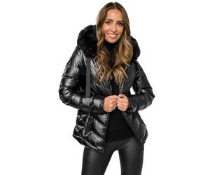 BOLF Donna Giacca invernale Foderato con pelliccia sul cappuccio isolato Trapuntata Giubbino Piumino Cerniera a zip Tempo libero Sport Fitness Outdoor Basic Casual Style 5M3138A1 Nero L [D4D]