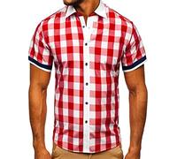 BOLF Uomo Camicia a Manica Corte Camicetta a Scacchi Elegante Quotidiana Tempo Libero Festa Classica Basic Slim Fit Casual Style 8901 Rosso L [2B2]