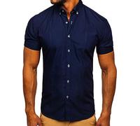 BOLF Uomo Camicia a Manica Corte Camicetta Elegante Quotidiana Tempo Libero Festa Classica Basic Slim Fit Casual Style 5535 Blu L [2B2]