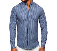 BOLF Uomo Camicia a Manica Lunga Camicetta a Righe Elegante Quotidiana Tempo Libero Festa Classica Basic Slim Fit Casual Style 22730 Blu Scuro M [2B2]