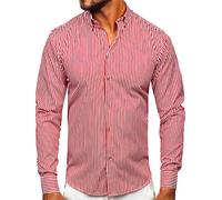 BOLF Uomo Camicia a Manica Lunga Camicetta a Righe Elegante Quotidiana Tempo Libero Festa Classica Basic Slim Fit Casual Style 22731 Rosso L [2B2]