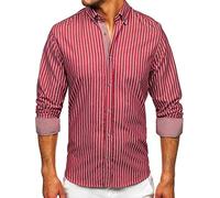 BOLF Uomo Camicia a Manica Lunga Camicetta a Righe Elegante Quotidiana Tempo Libero Festa Classica Basic Slim Fit Casual Style 20731 Bordeaux L [2B2]