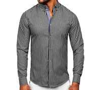 BOLF Uomo Camicia a Manica Lunga Camicetta a Righe Elegante Quotidiana Tempo Libero Festa Classica Basic Slim Fit Casual Style 22730 Nero XL [2B2]
