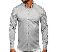 BOLF Uomo Camicia a Manica Lunga Camicetta a Righe Elegante Quotidiana Tempo Libero Festa Classica Basic Slim Fit Casual Style 22731 Grigio L [2B2]