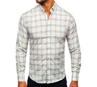 BOLF Uomo Camicia a Manica Lunga Camicetta a Scacchi Elegante Quotidiana Tempo Libero Festa Classica Basic Slim Fit Casual Style 22749 Grigio L [2B2]
