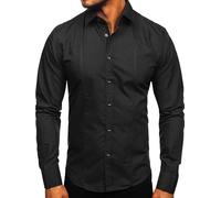 BOLF Uomo Camicia a Manica Lunga Camicetta Formale Elegante Quotidiana Tempo Libero Festa Classica Basic Slim Fit Casual Style 6944 Nera XL [2B2]