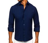 BOLF Uomo Camicia a Manica Lunga Camicetta Formale Elegante Quotidiana Tempo Libero Festa Classica Basic Slim Fit Casual Style 24740 Blu Scuro XL [2B2]