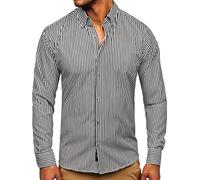 BOLF Uomo Camicia a Manica Lunga Camicetta Formale Elegante Quotidiana Tempo Libero Festa Classica Basic Slim Fit Casual Style 20726 Nero L [2B2]