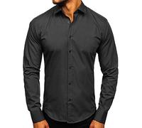 BOLF Uomo Camicia a Manica Lunga Camicetta Formale Elegante Quotidiana Tempo Libero Festa Classica Basic Slim Fit Casual Style 1703 Nero M [2B2]