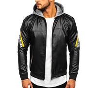 BOLF Uomo Giacca in pelle collo alla coreana Ecopelle Biker Invernale mezza stagione Trapuntata da aviatore Bomber Cerniera lampo Cerniera Casual Style HY614 Nero-Giallo M [4D4]