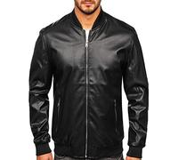 BOLF Uomo Giacca in pelle collo alla coreana Ecopelle Biker Invernale mezza stagione Trapuntata da aviatore Bomber Cerniera lampo Cerniera Casual Style 7110 Nero S [4D4]