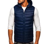 BOLF Uomo Gilet mezza stagione Autunnale Primaverile Trapuntato Cappuccio a zip Piumino Cerniera lampo Tempo libero Sport Fitness Basic Outdoor Style 13072 Blu M [1U1]