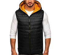 BOLF Uomo Gilet mezza stagione Autunnale Primaverile Trapuntato Cappuccio a zip Piumino Cerniera lampo Tempo libero Sport Fitness Basic Outdoor Style 7106 Nero S [1U1]
