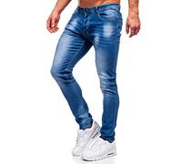 BOLF Uomo Pantaloni di Jeans Used Look Destroyed Denim Style Regular Fit Gamba Stretta Tempo Libero Casual Style MP019BC Blu Scuro L [6F6]